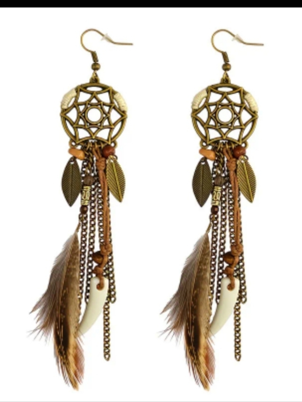 New Cream Beaded Dream Catcher Earings
